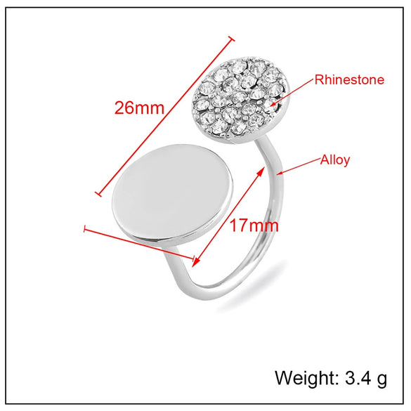 Women's Rhinestone Open Adjustable Flat Finger Ring With Creative Full Diamond Design