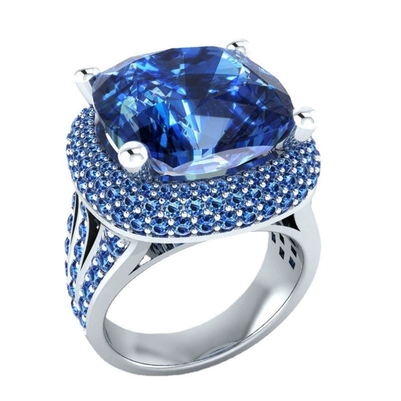 Women's Ring Alloy Inlaid Artificial Gemstones And Semiprecious Stones Geometric Electroplating Sapphire Blue Diamond