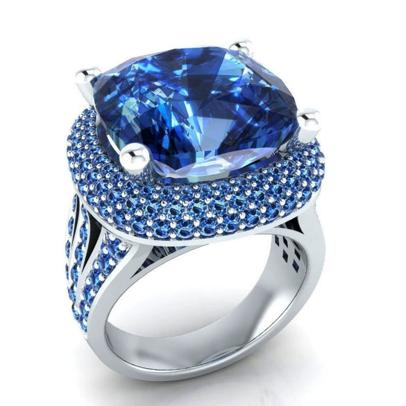 Women's Ring Alloy Inlaid Artificial Gemstones And Semiprecious Stones Geometric Electroplating Sapphire Blue Diamond