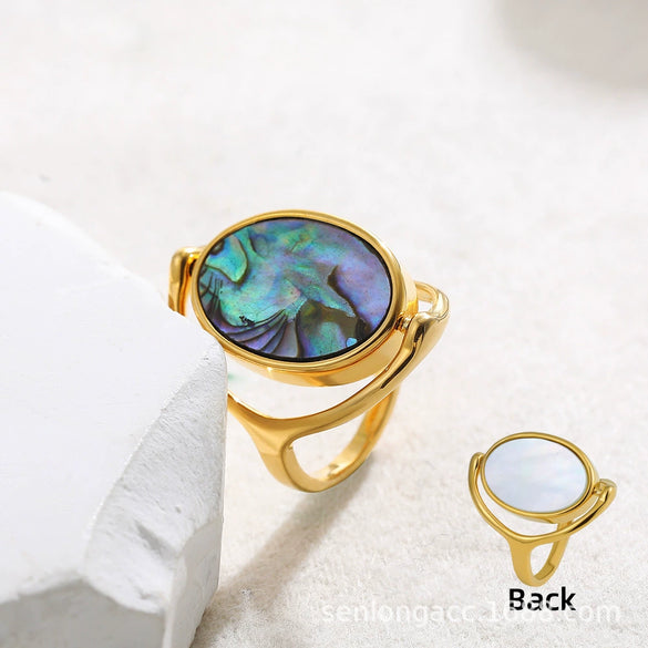 Women's Ring Copper With Real 18K Gold Electroplated Natural Abalone Shell
