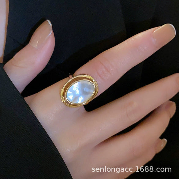 Women's Ring Copper With Real 18K Gold Electroplated Natural Abalone Shell