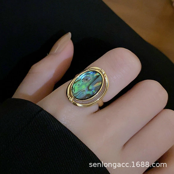 Women's Ring Copper With Real 18K Gold Electroplated Natural Abalone Shell
