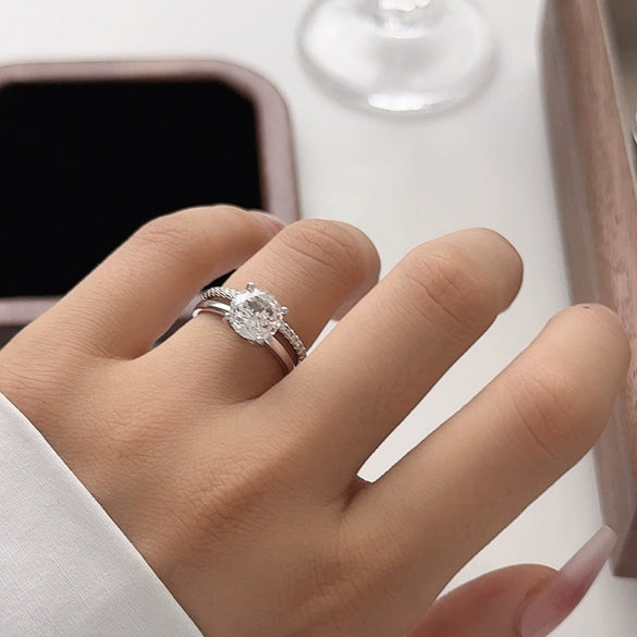 Women's Ring Jewelry 925 Silver High Sense Geometric Electroplating Diamond