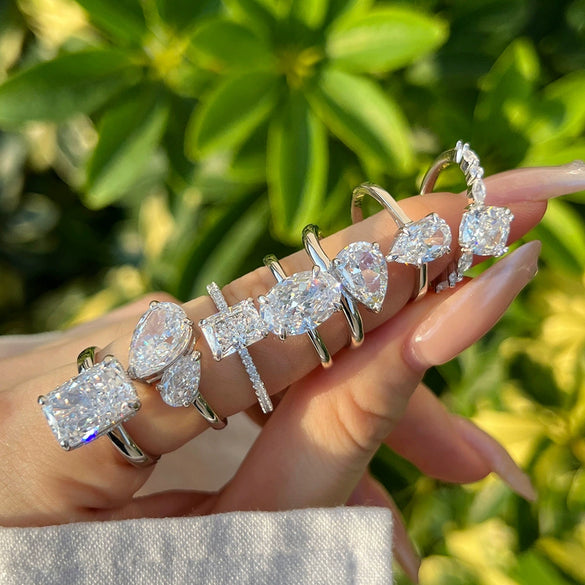 Women's Ring S925 Sterling Silver Geometric Style Flower Cut Square Water Drops Snowflake Zircon Electroplated