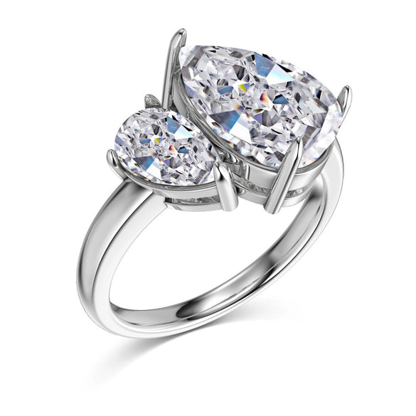 Women's Ring S925 Sterling Silver Geometric Style Flower Cut Square Water Drops Snowflake Zircon Electroplated