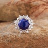 Women's Ring S925 Sterling Silver With Natural Jade Lapis Lazuli Topaz Amethyst Citrine Set With Crystal In Flower Shape