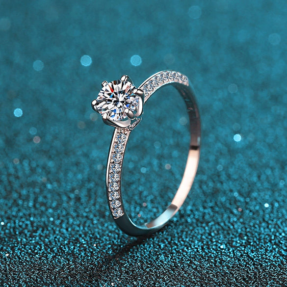 Women's Ring Sterling Silver 925 Plated Pt950 Gold The Crown Pattern Moissanite Six Claw Half Mountain Style Electroplated