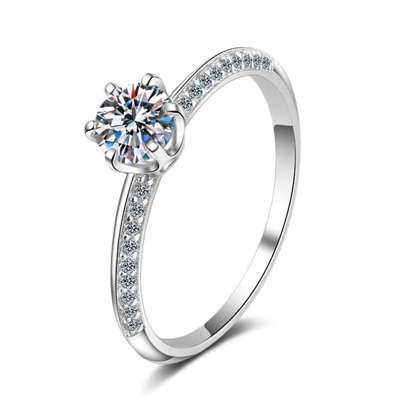 Women's Ring Sterling Silver 925 Plated Pt950 Gold The Crown Pattern Moissanite Six Claw Half Mountain Style Electroplated