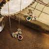 Women's Rococo Style Bow Pendant Necklace With Cultured Ruby Emerald 925 Silver O Word Chain Electroplated