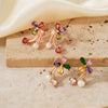Women's Rose Gold Color Copper Flower Bud Pearl Earrings With Zirconia Simple Floral Jewelry