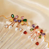 Women's Rose Gold Color Copper Flower Bud Pearl Earrings With Zirconia Simple Floral Jewelry