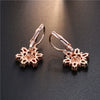 Women's Rose Gold Color Copper Flower Earrings With Mixed Color Zircon Crystal Inlay Natural Floral Jewelry