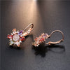 Women's Rose Gold Color Copper Flower Earrings With Mixed Color Zircon Crystal Inlay Natural Floral Jewelry