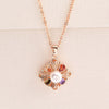 Women's Rose Gold Color Copper Pearl Flower Earrings And Necklace Jewelry Set With Mixed Gem Inlay Electroplated Floral Bridal Style