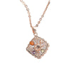 Women's Rose Gold Color Copper Pearl Flower Earrings And Necklace Jewelry Set With Mixed Gem Inlay Electroplated Floral Bridal Style