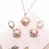 Women's Rose Gold Color Copper Pearl Flower Earrings And Necklace Jewelry Set With Mixed Gem Inlay Electroplated Floral Bridal Style
