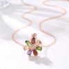 Women's Rose Gold Color Flower Pendant Necklace With Artificial Zircon O Chain Natural Floral Style Jewelry