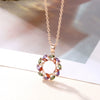 Women's Rose Gold Color Round Zircon Micro Inlaid Clavicle Necklace With O Chain Fashion Geometric Floral Pendant