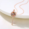 Women's Rose Gold Colorful Zircon Key Pendant Necklace With Small Clear Geometric Charm Copper O Chain