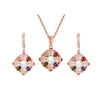 Women's Rose Gold Plated Copper Flower And Coin Pendant Necklace With Water Wave Chain And Zircon Embossed Cross Detail