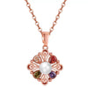 Women's Rose Gold Plated Copper Flower And Coin Pendant Necklace With Water Wave Chain And Zircon Embossed Cross Detail