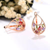 Women's Rose Gold Plated Copper Jewelry Set With Colorful Zircon Water Drop Pendant Necklace Earrings And Bracelet