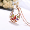 Women's Rose Gold Plated Copper Jewelry Set With Colorful Zircon Water Drop Pendant Necklace Earrings And Bracelet