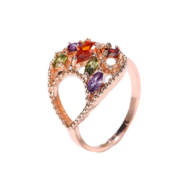 Women's Rose Gold Plated Copper Jewelry Set With Colorful Zircon Water Drop Pendant Necklace Earrings And Bracelet