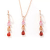 Women's Rose Gold Plated Copper Zircon Jewelry Set With Necklace And Earrings Love Water Drop Pendant Design