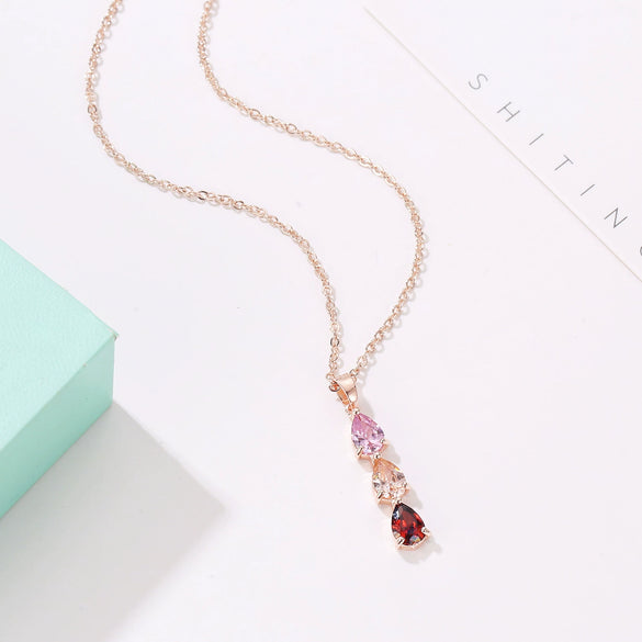 Women's Rose Gold Plated Copper Zircon Jewelry Set With Necklace And Earrings Love Water Drop Pendant Design