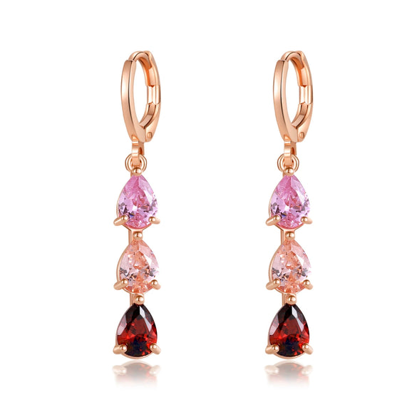 Women's Rose Gold Plated Copper Zircon Jewelry Set With Necklace And Earrings Love Water Drop Pendant Design