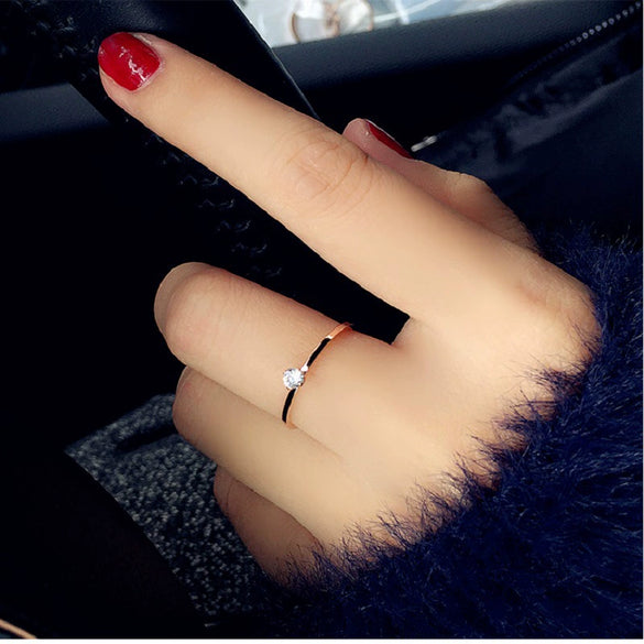 Women's Rose Gold Plated Stainless Steel Geometric Ring With Pearlescent Finish Wedding Engagement Jewelry Gift