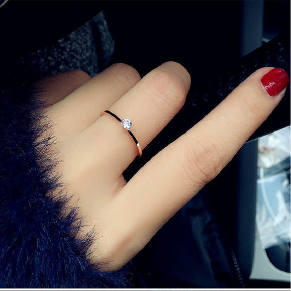 Women's Rose Gold Plated Stainless Steel Geometric Ring With Pearlescent Finish Wedding Engagement Jewelry Gift