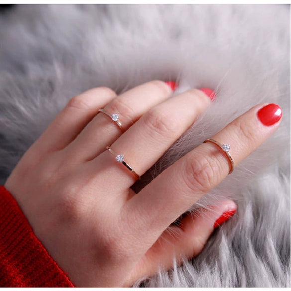 Women's Rose Gold Plated Stainless Steel Geometric Ring With Pearlescent Finish Wedding Engagement Jewelry Gift