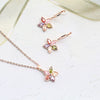 Women's Rose Gold Tone Alloy Flower Jewelry Set With Zircon Inlay Necklace And Earrings Electroplated Bridal Style