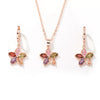 Women's Rose Gold Tone Alloy Flower Jewelry Set With Zircon Inlay Necklace And Earrings Electroplated Bridal Style