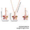 Women's Rose Gold Tone Alloy Flower Jewelry Set With Zircon Inlay Necklace And Earrings Electroplated Bridal Style