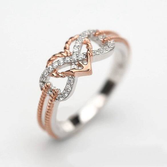 Women's Rose Gold Tone Two Color Alloy Cross And Heart Geometric Ring With Electroplated Minimalist Fashion Design