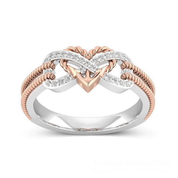 Women's Rose Gold Tone Two Color Alloy Cross And Heart Geometric Ring With Electroplated Minimalist Fashion Design