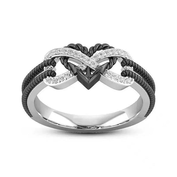 Women's Rose Gold Tone Two Color Alloy Cross And Heart Geometric Ring With Electroplated Minimalist Fashion Design
