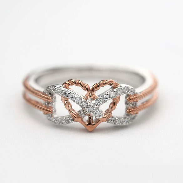 Women's Rose Gold Tone Two Color Alloy Cross And Heart Geometric Ring With Electroplated Minimalist Fashion Design