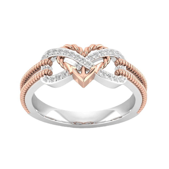 Women's Rose Gold Tone Two Color Alloy Cross And Heart Geometric Ring With Electroplated Minimalist Fashion Design