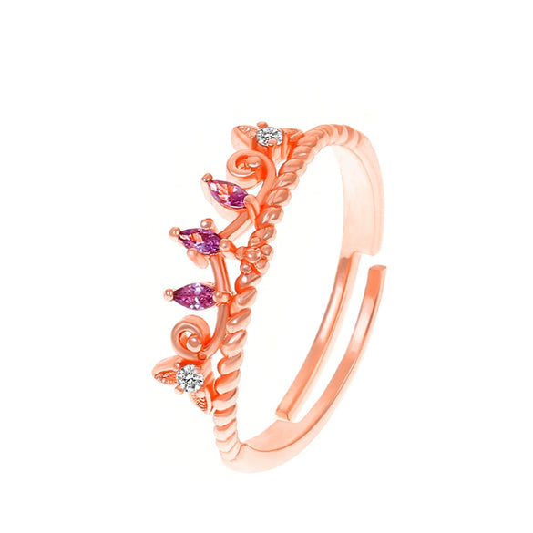 Women's Rose Plated Copper Open Ring With Geometric Design And Diamond Treatment