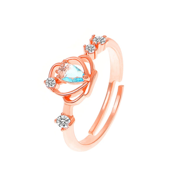 Women's Rose Plated Copper Open Ring With Geometric Design And Diamond Treatment