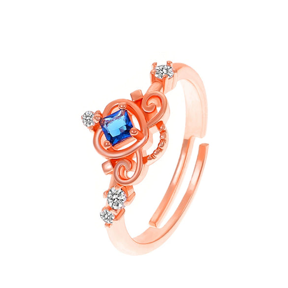 Women's Rose Plated Copper Open Ring With Geometric Design And Diamond Treatment