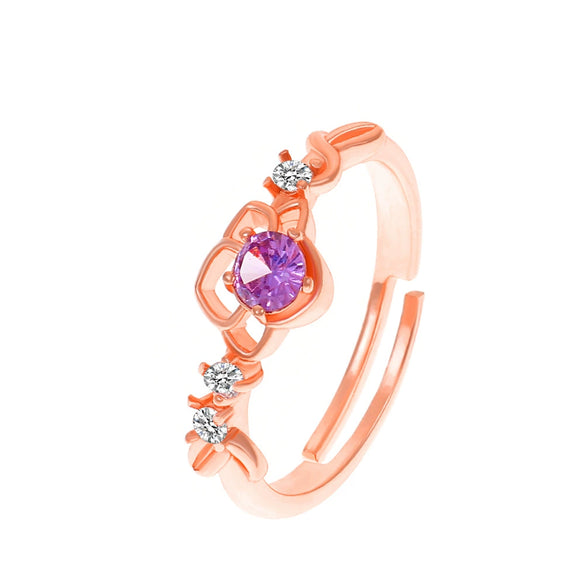 Women's Rose Plated Copper Open Ring With Geometric Design And Diamond Treatment