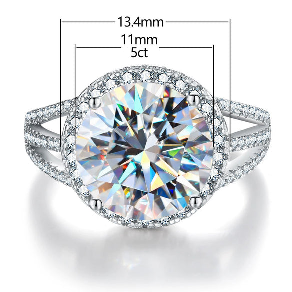 Women's Round Bag Three Rows Moissanite Ring 925 Silver With Geometric Design Electroplated
