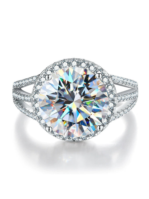 Women's Round Bag Three Rows Moissanite Ring 925 Silver With Geometric Design Electroplated