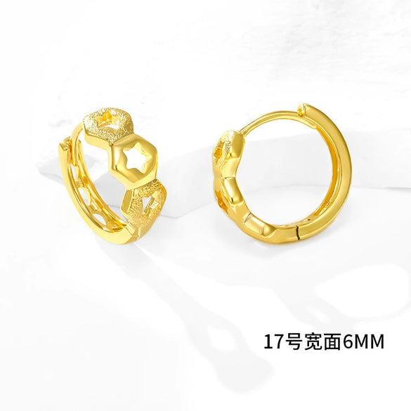 Women's Round Frosted Hollow Copper Earrings With Electroplated Finish For Wholesale Jewelry Collections
