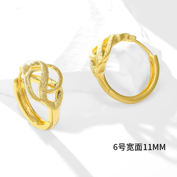 Women's Round Frosted Hollow Copper Earrings With Electroplated Finish For Wholesale Jewelry Collections